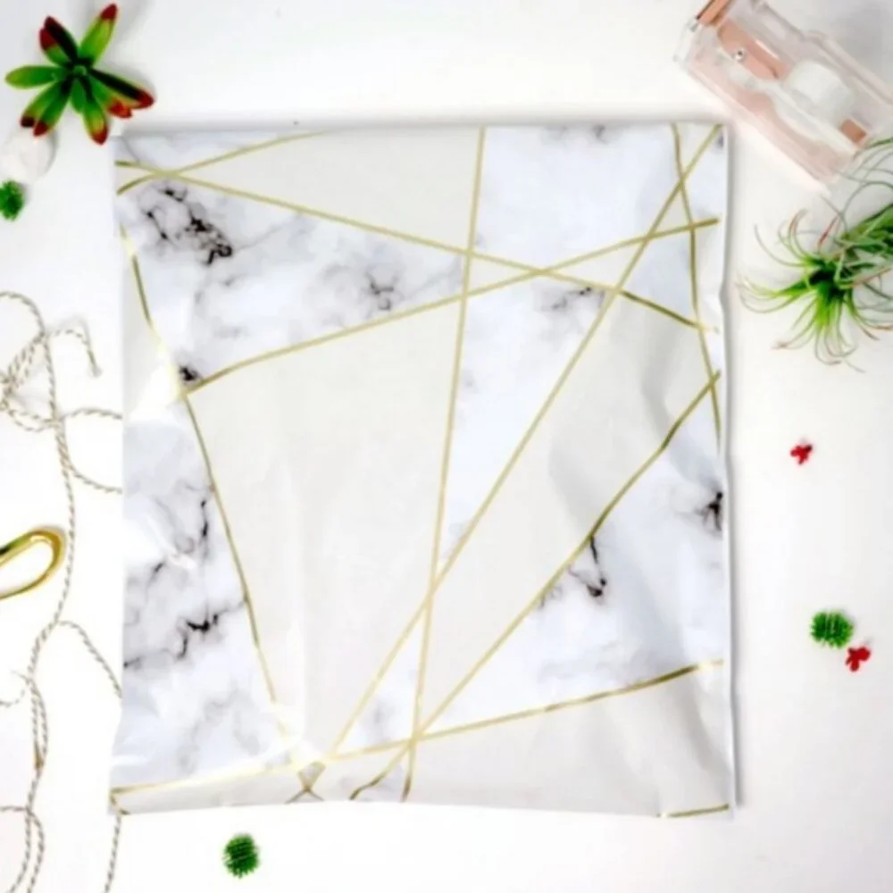 Geometric Marble and Gold Designer Poly Mailers (15) Count 14 X 17 New